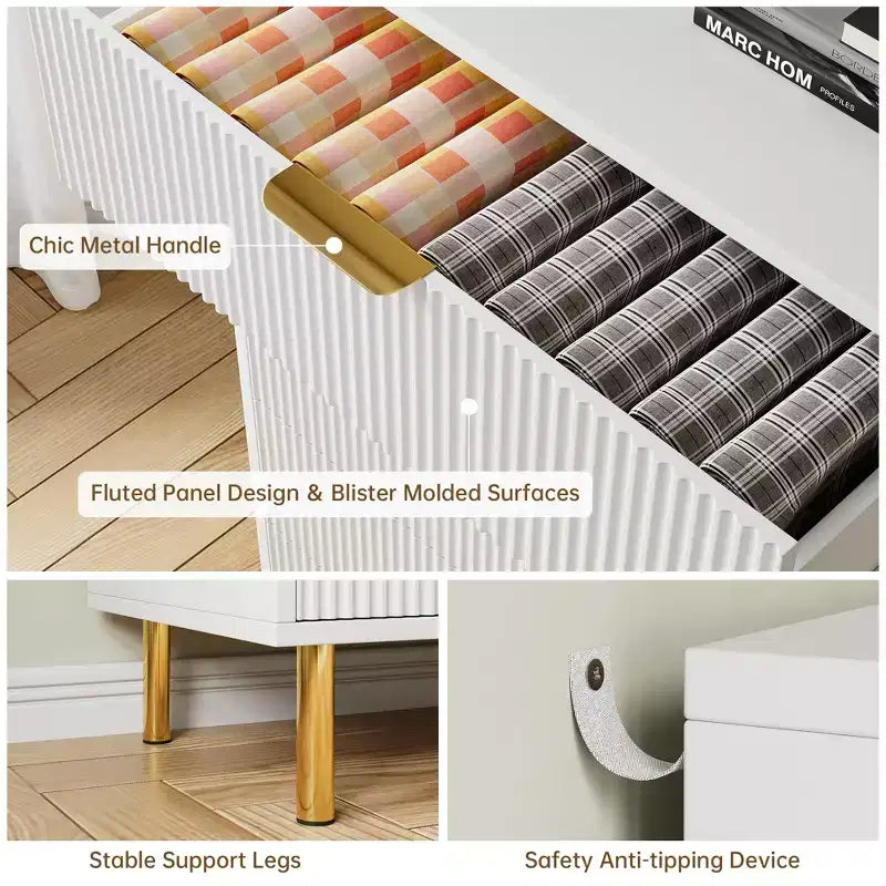 Comò a 3 cassetti – Verde / Naturale / Rosa / Bianco, Legno Moderno, Singolo