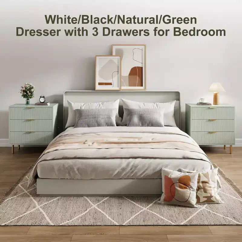 Comò a 3 cassetti – Verde / Naturale / Rosa / Bianco, Legno Moderno, Singolo