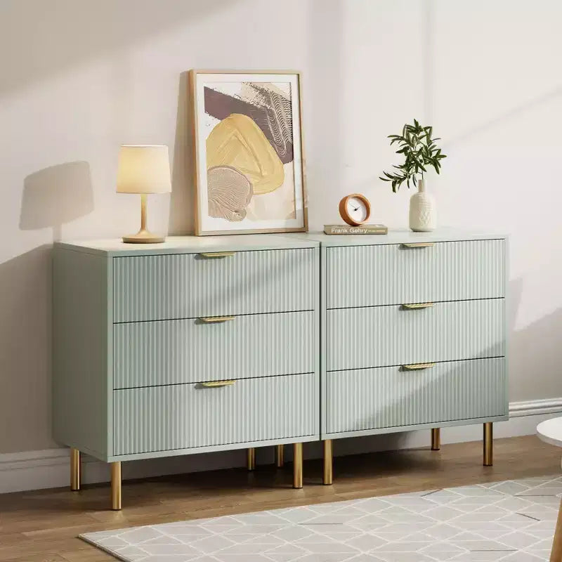 Comò a 3 cassetti – Verde / Naturale / Rosa / Bianco, Legno Moderno, Singolo
