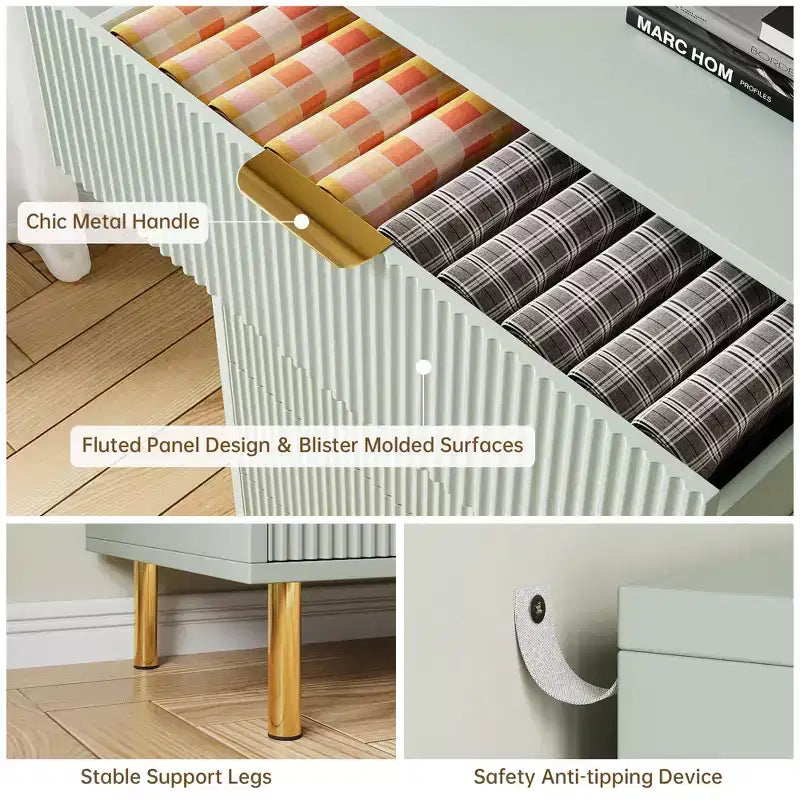 Comò a 3 cassetti – Verde / Naturale / Rosa / Bianco, Legno Moderno, Singolo
