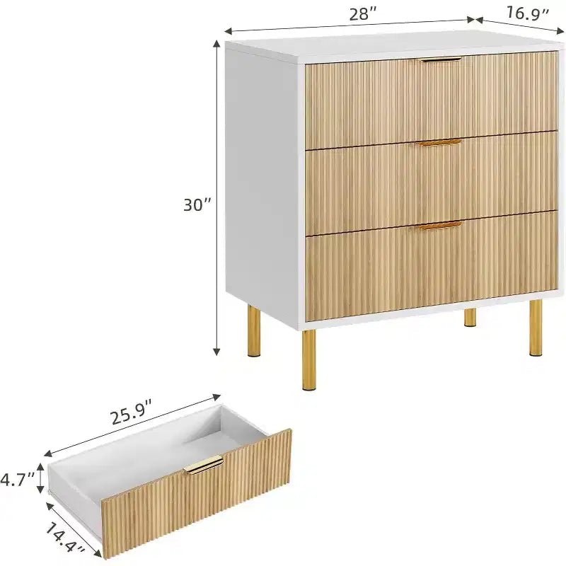 Comò a 3 cassetti – Verde / Naturale / Rosa / Bianco, Legno Moderno, Singolo