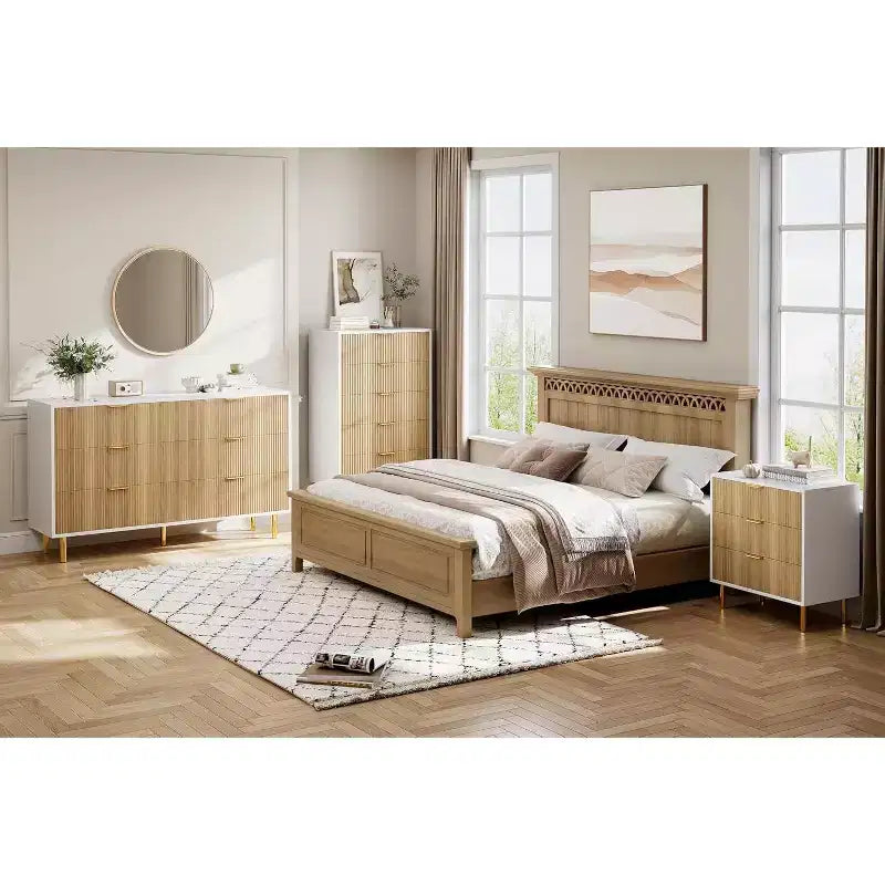 Comò a 3 cassetti – Verde / Naturale / Rosa / Bianco, Legno Moderno, Singolo