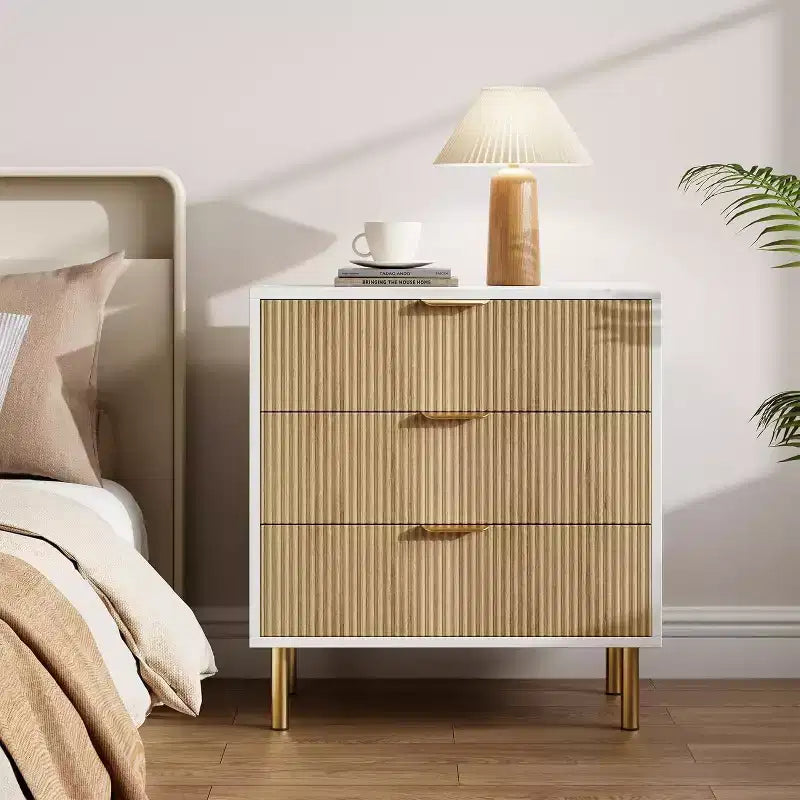 Comò a 3 cassetti – Verde / Naturale / Rosa / Bianco, Legno Moderno, Singolo
