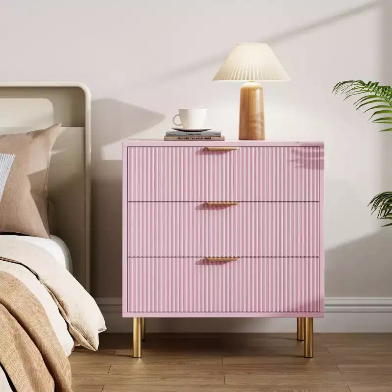 Comò a 3 cassetti – Verde / Naturale / Rosa / Bianco, Legno Moderno, Singolo