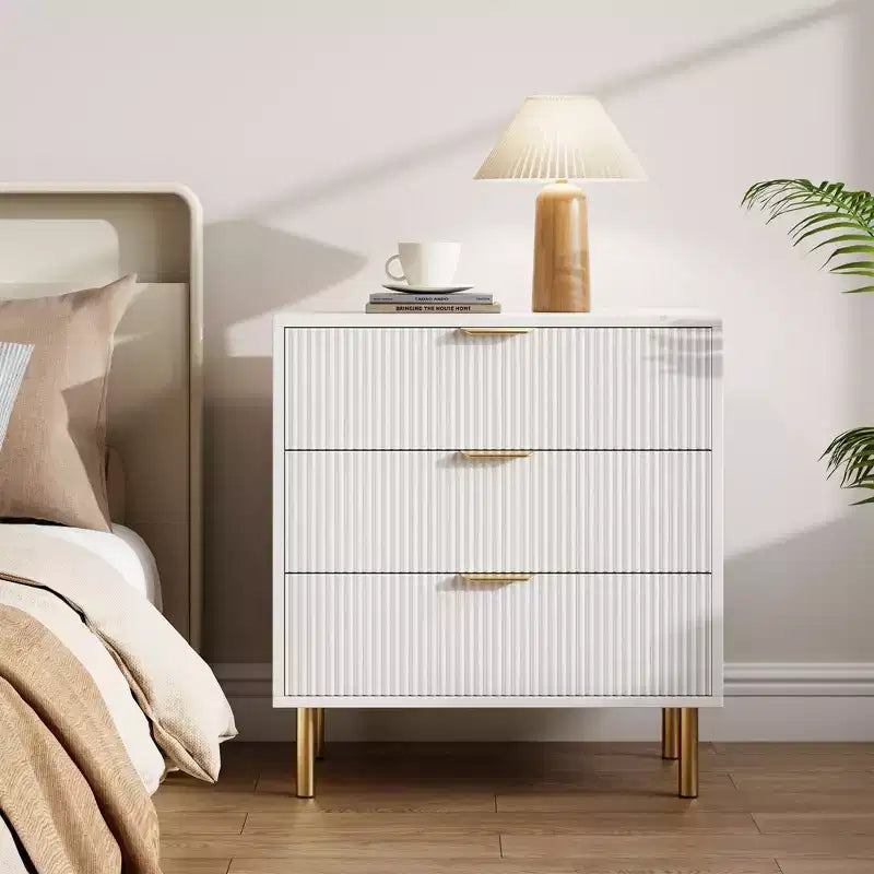 Comò a 3 cassetti – Verde / Naturale / Rosa / Bianco, Legno Moderno, Singolo
