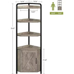 Scaffale angolare in metallo nero, libreria triangolare a 4 livelli con armadietto, altezza 180 cm