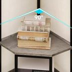 Scaffale angolare in metallo nero, libreria triangolare a 4 livelli con armadietto, altezza 180 cm