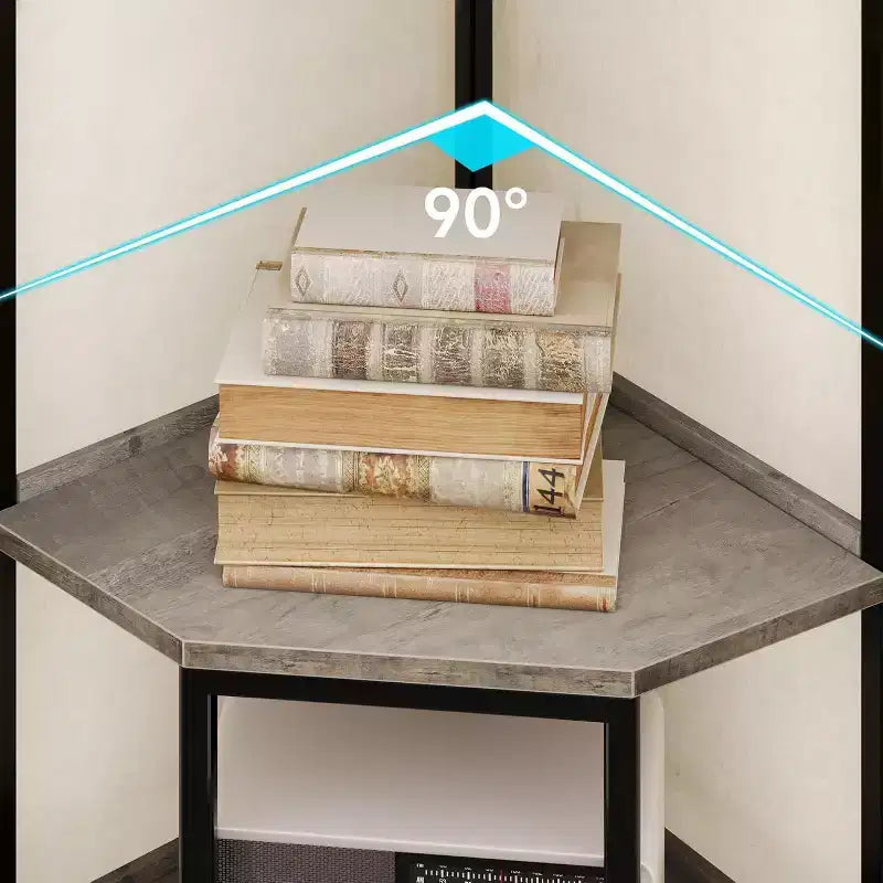 Scaffale angolare in metallo nero, libreria triangolare a 4 livelli con armadietto, altezza 180 cm