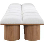 Panca in tessuto bouclé color crema, finitura noce, 4 posti a sedere