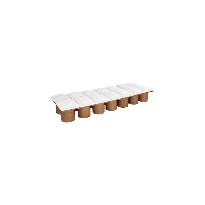 Panca in tessuto bouclé color crema, finitura noce, 4 posti a sedere