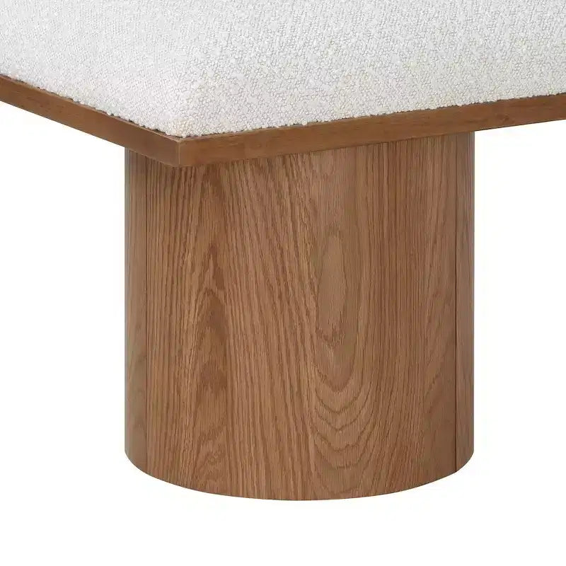 Panca in tessuto bouclé color crema, finitura noce, 4 posti a sedere