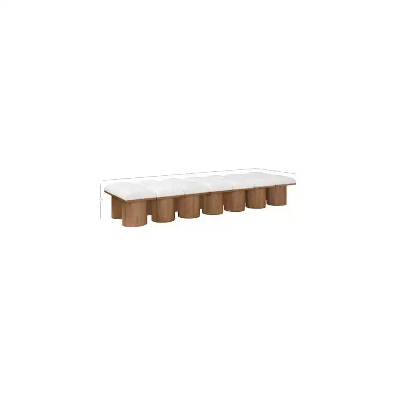 Panca in tessuto bouclé color crema, finitura noce, 4 posti a sedere