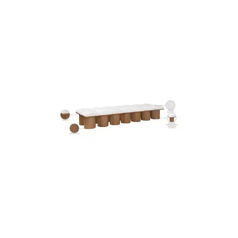 Panca in tessuto bouclé color crema, finitura noce, 4 posti a sedere