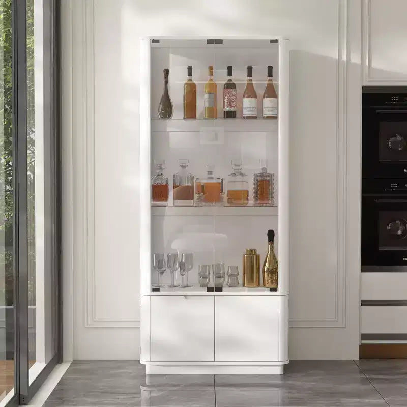 Vetrinetta Espositiva per Liquori a Terra Bianca con Illuminazione a LED – 5 Ripiani, 1 Persona