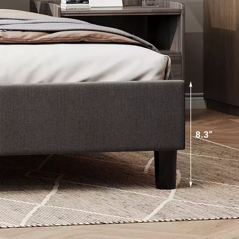 Struttura letto imbottita in lino grigio scuro/bianco sporco – Testiera regolabile, per una piazza/una piazza e mezza, 1 persona
