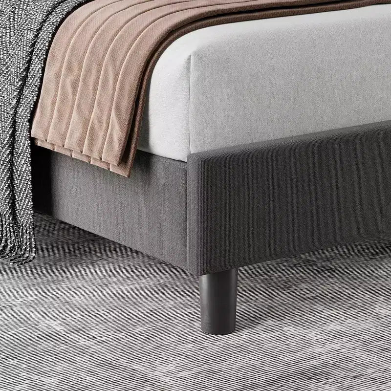 Struttura letto imbottita in lino grigio scuro/bianco sporco – Testiera regolabile, per una piazza/una piazza e mezza, 1 persona