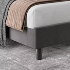 Struttura letto imbottita in lino grigio scuro/bianco sporco – Testiera regolabile, per una piazza/una piazza e mezza, 1 persona