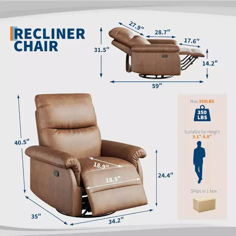 Poltrona reclinabile girevole a 360° in pelle PU nera/arancione, seduta singola