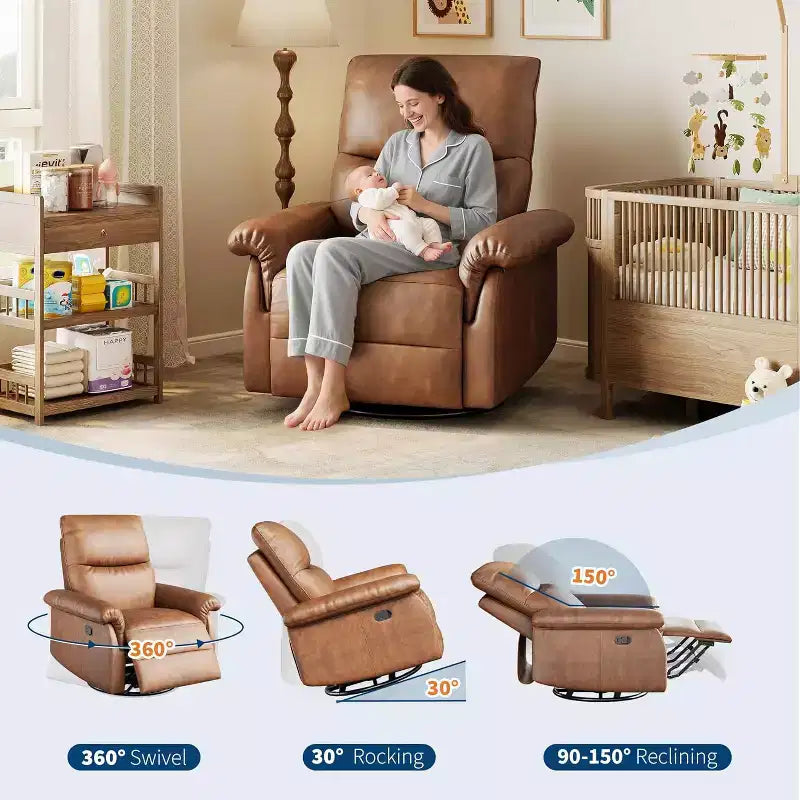 Poltrona reclinabile girevole a 360° in pelle PU nera/arancione, seduta singola