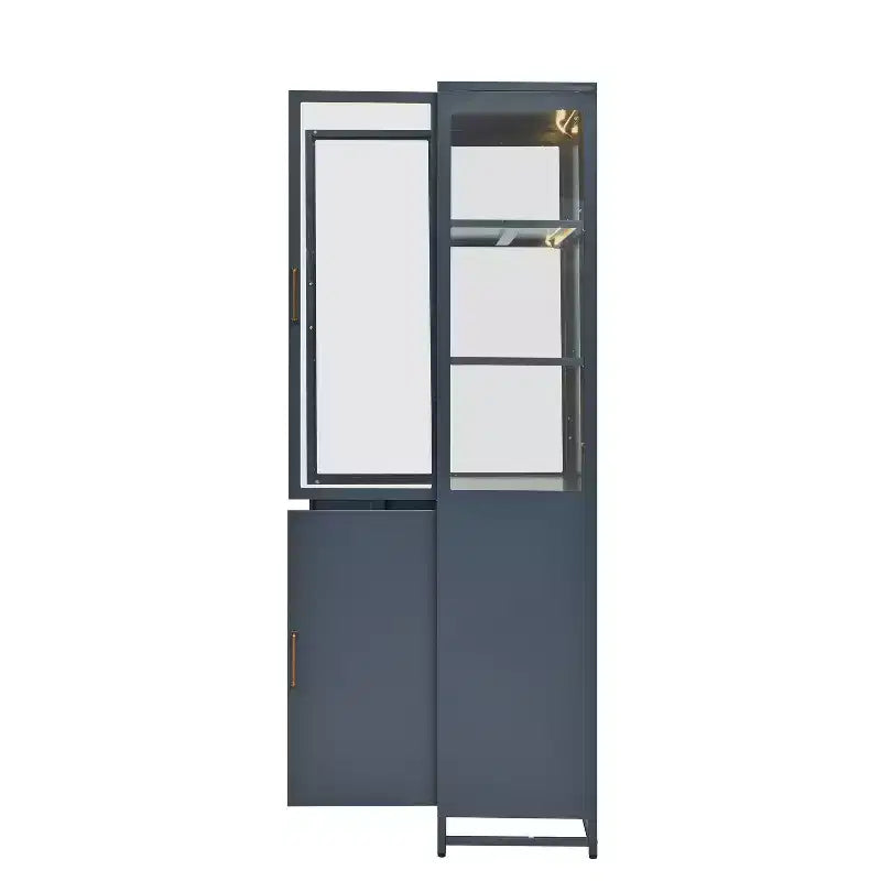 Vetrinetta alta in acciaio nera/blu scuro con ante in vetro e LED | 4 ante | Montaggio per 1 persona
