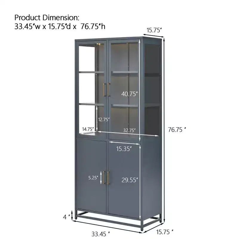 Vetrinetta alta in acciaio nera/blu scuro con ante in vetro e LED | 4 ante | Montaggio per 1 persona