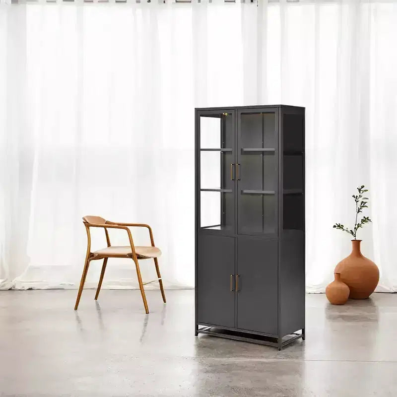 Vetrinetta alta in acciaio nera/blu scuro con ante in vetro e LED | 4 ante | Montaggio per 1 persona