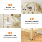 Libreria geometrica ad arco a 6 ripiani marrone/oro+bianco, legno e metallo, 15,8 kg/ripiano