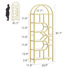 Libreria geometrica ad arco a 6 ripiani marrone/oro+bianco, legno e metallo, 15,8 kg/ripiano