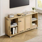Mobile TV in Rattan Color Legno, Stile Mid-Century, Adatto per TV da 60-70", 1 Unità