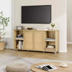 Mobile TV in Rattan Color Legno, Stile Mid-Century, Adatto per TV da 60-70", 1 Unità