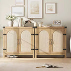 Madia credenza in rattan color legno nero / legno con contenitore – 2 ante, unità singola