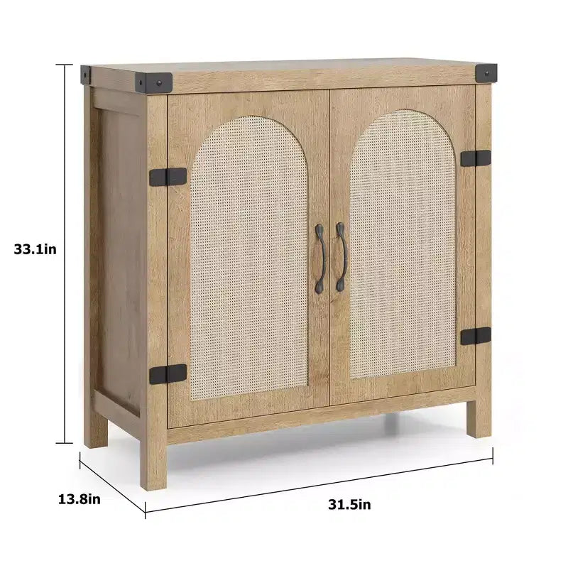 Madia credenza in rattan color legno nero / legno con contenitore – 2 ante, unità singola
