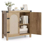 Madia credenza in rattan color legno nero / legno con contenitore – 2 ante, unità singola