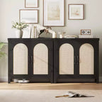 Madia credenza in rattan color legno nero / legno con contenitore – 2 ante, unità singola