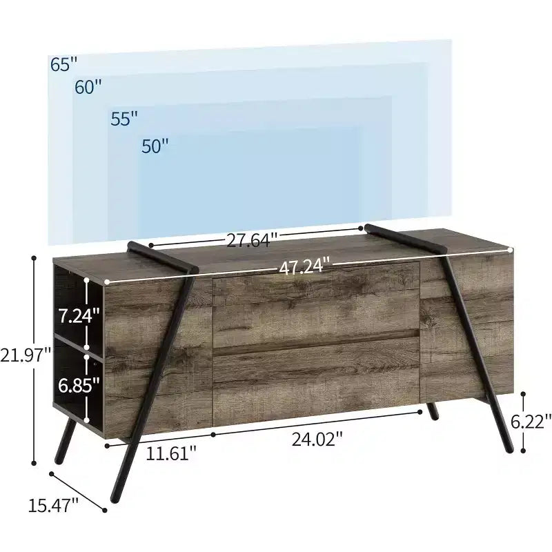 Mobile TV Rovere/Marrone con gambe in metallo a U, adatto a TV da 47"–55"