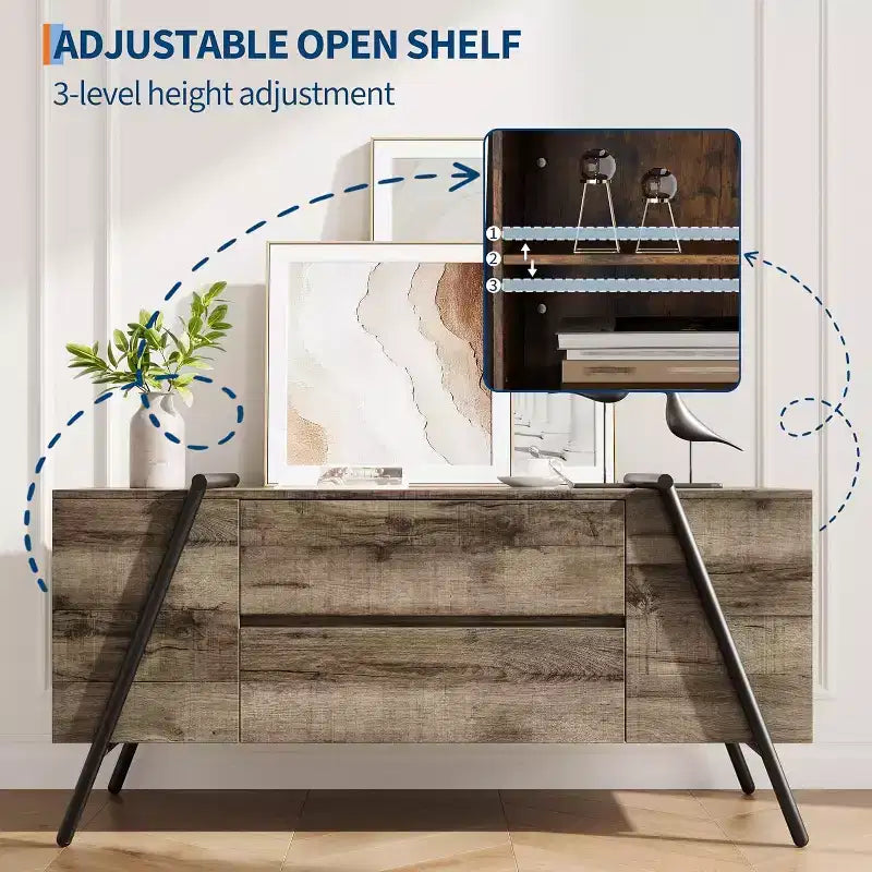 Mobile TV Rovere/Marrone con gambe in metallo a U, adatto a TV da 47"–55"