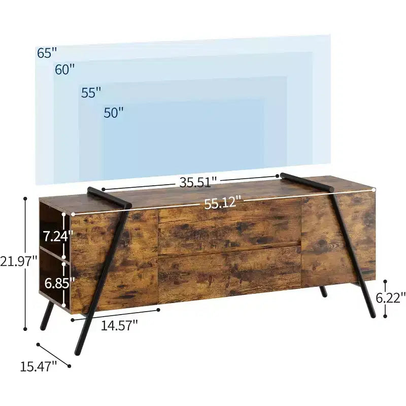 Mobile TV Rovere/Marrone con gambe in metallo a U, adatto a TV da 47"–55"
