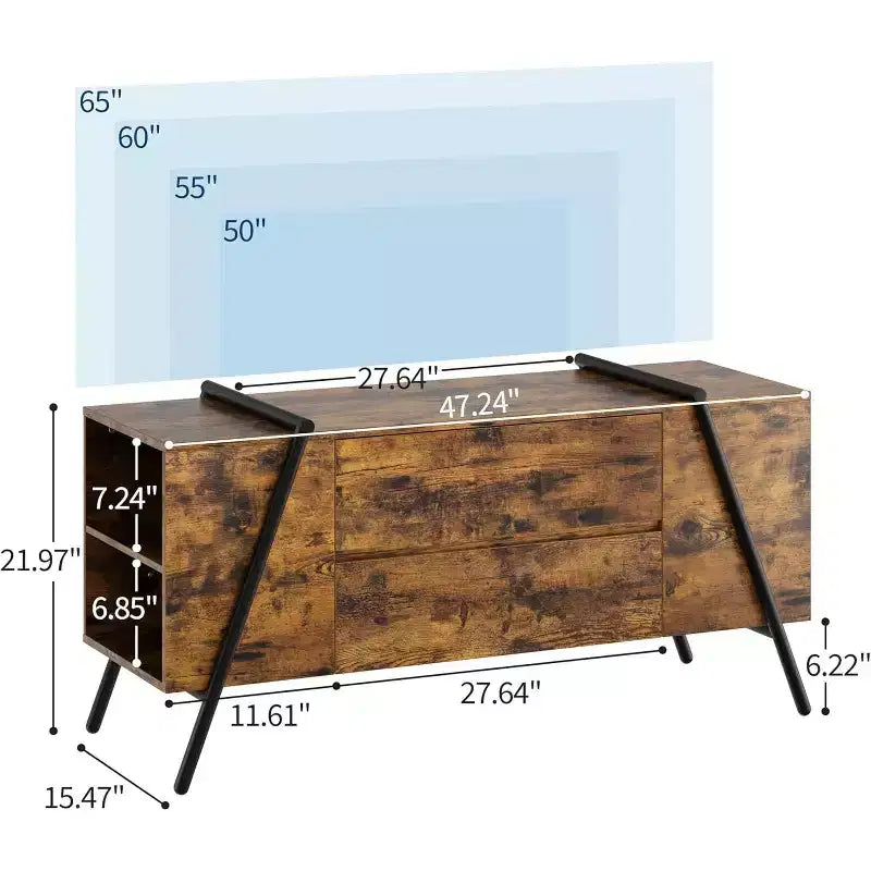 Mobile TV Rovere/Marrone con gambe in metallo a U, adatto a TV da 47"–55"