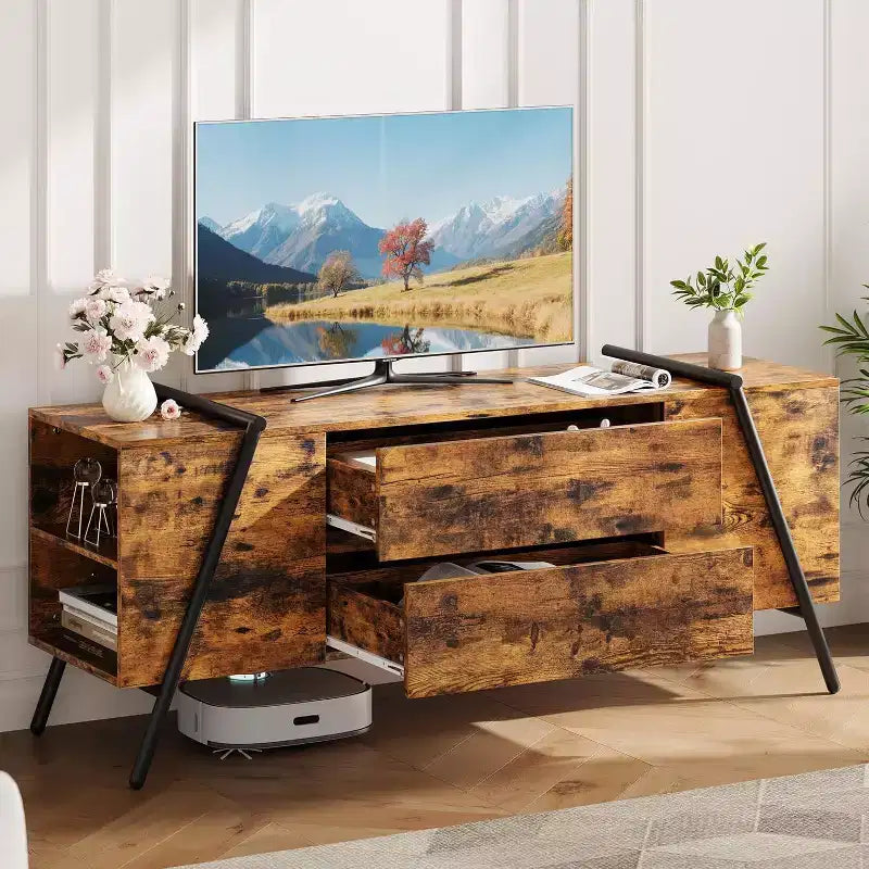 Mobile TV Rovere/Marrone con gambe in metallo a U, adatto a TV da 47"–55"