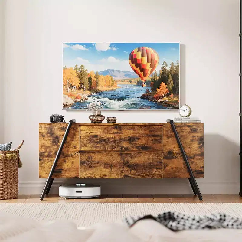 Mobile TV Rovere/Marrone con gambe in metallo a U, adatto a TV da 47"–55"