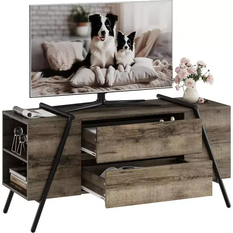 Mobile TV Rovere/Marrone con gambe in metallo a U, adatto a TV da 47"–55"