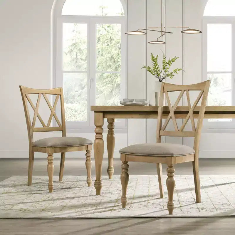 Roundhill Furniture Verta Solid Wood Cross-back Dining Chairs, Set of 2, Light Oak Finish