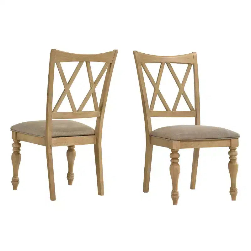 Sedie da pranzo con schienale a croce in rovere chiaro e beige, set da 2