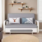 Divano Letto 3 in 1 in Lino Grigio con Contenitore, 2 Posti