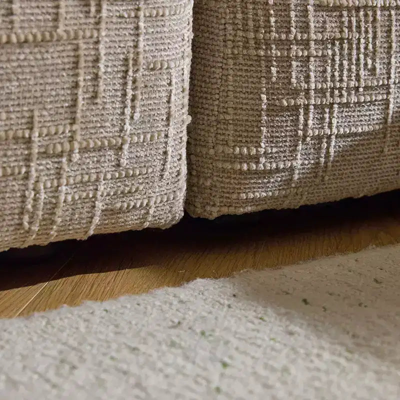 Divano angolare a L in ciniglia marrone/grigio per 3 persone, con pouf