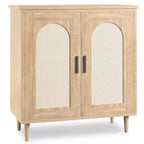 Credenza a buffet da 30" – Nero/Legno, frontale in rattan, gambe in legno massiccio