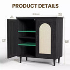 Credenza a buffet da 30" – Nero/Legno, frontale in rattan, gambe in legno massiccio