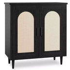 Credenza a buffet da 30" – Nero/Legno, frontale in rattan, gambe in legno massiccio