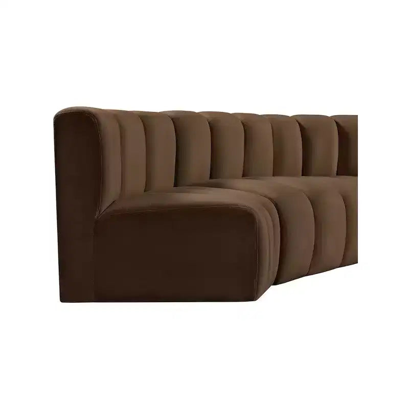 Divano modulare curvo in velluto marrone/cammello, 1 posto