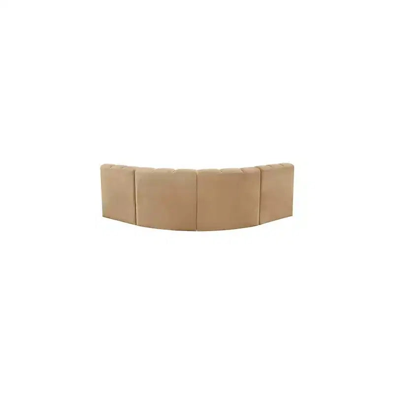 Divano modulare curvo in velluto marrone/cammello, 1 posto